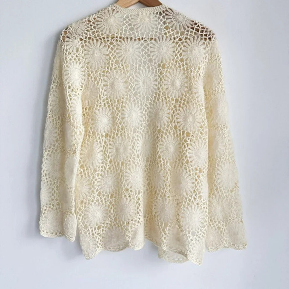 Vintage Crochet Mohair Blend Cream Ivory Cardigan M - Picture 4 of 7